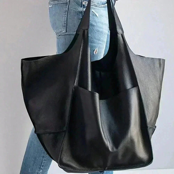 Black Casual Women's Large Capacity Tote Bag With Front Pocket - Picture 1 of 5